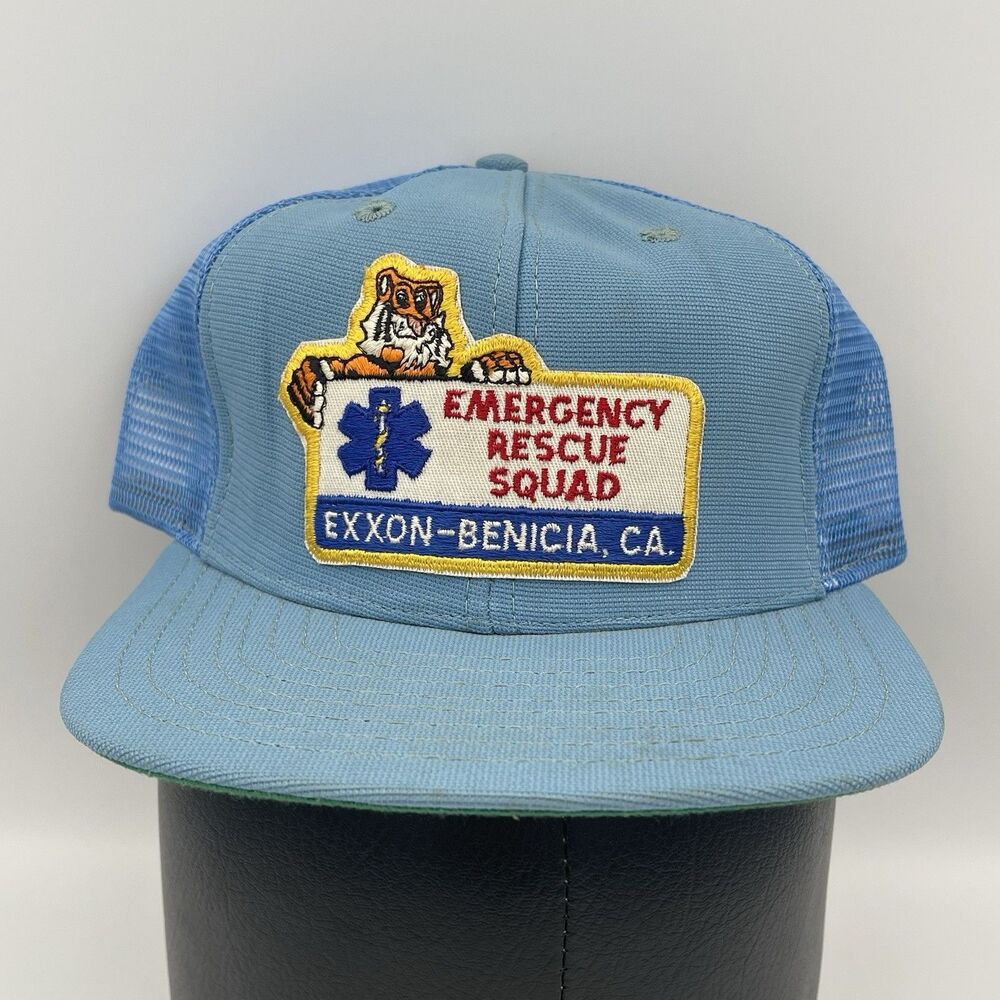 Vintage Exxon Benicia California Emergency Rescue Squad Snapback Trucker Hat Cap